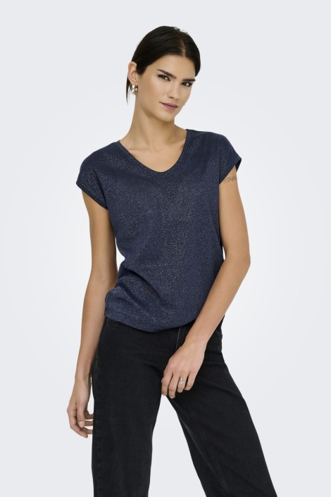 Only onlsilvery s/s v neck lurex top jrs